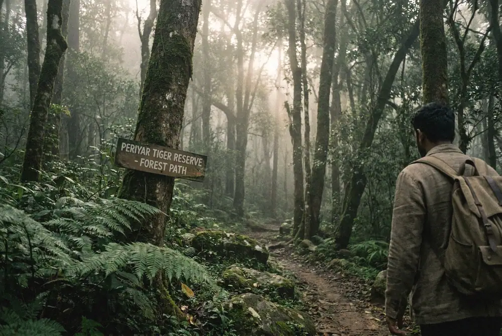Misty rainforest edge in Periyar, Kerala